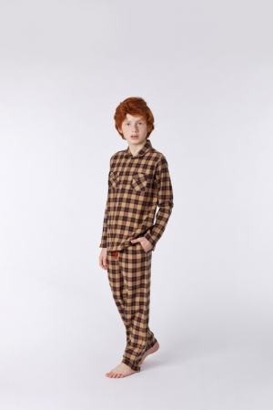 Jongens pyjama flanel geruit logo