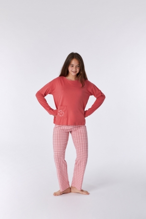 Meisjes pyjama geruite broek logo
