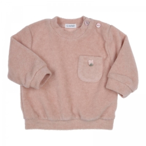 Sweater fleece, met zakje old rose