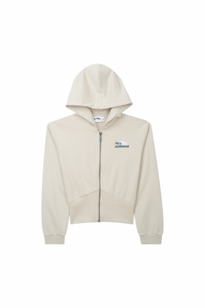 Hoodie met rits kort light beige
