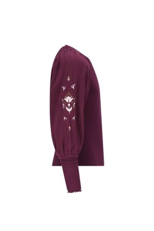 T-shirt wijde mouwen borduurse cherry