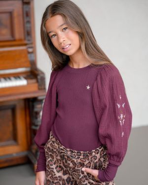 T-shirt wijde mouwen borduurse cherry