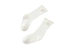 Kousen rib, bloemetje dark ecru