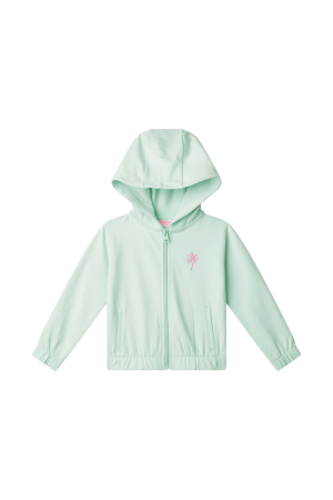 Hoodie met rits, roze palmboom soft mint
