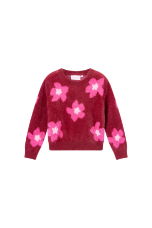 Pull bloemen bordeaux