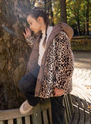 Jas reversible met kap choco