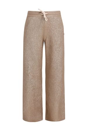 Broek straight, glanzende stof soft gold