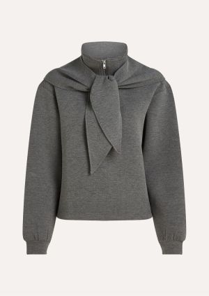 Sweater effen, rits +sjaal grey melange
