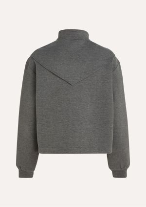 Sweater effen, rits +sjaal grey melange
